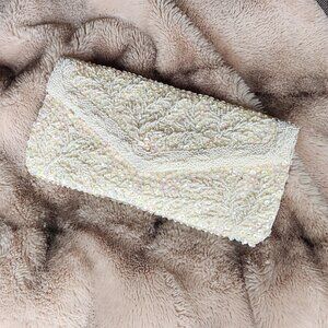 Vintage Ivory/Cream Beaded Clutch Handbag Snap Close